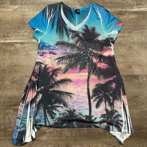 Big Bang Vintage Y2K Textured Palm Tree Short Sleeve Shirt Size Large